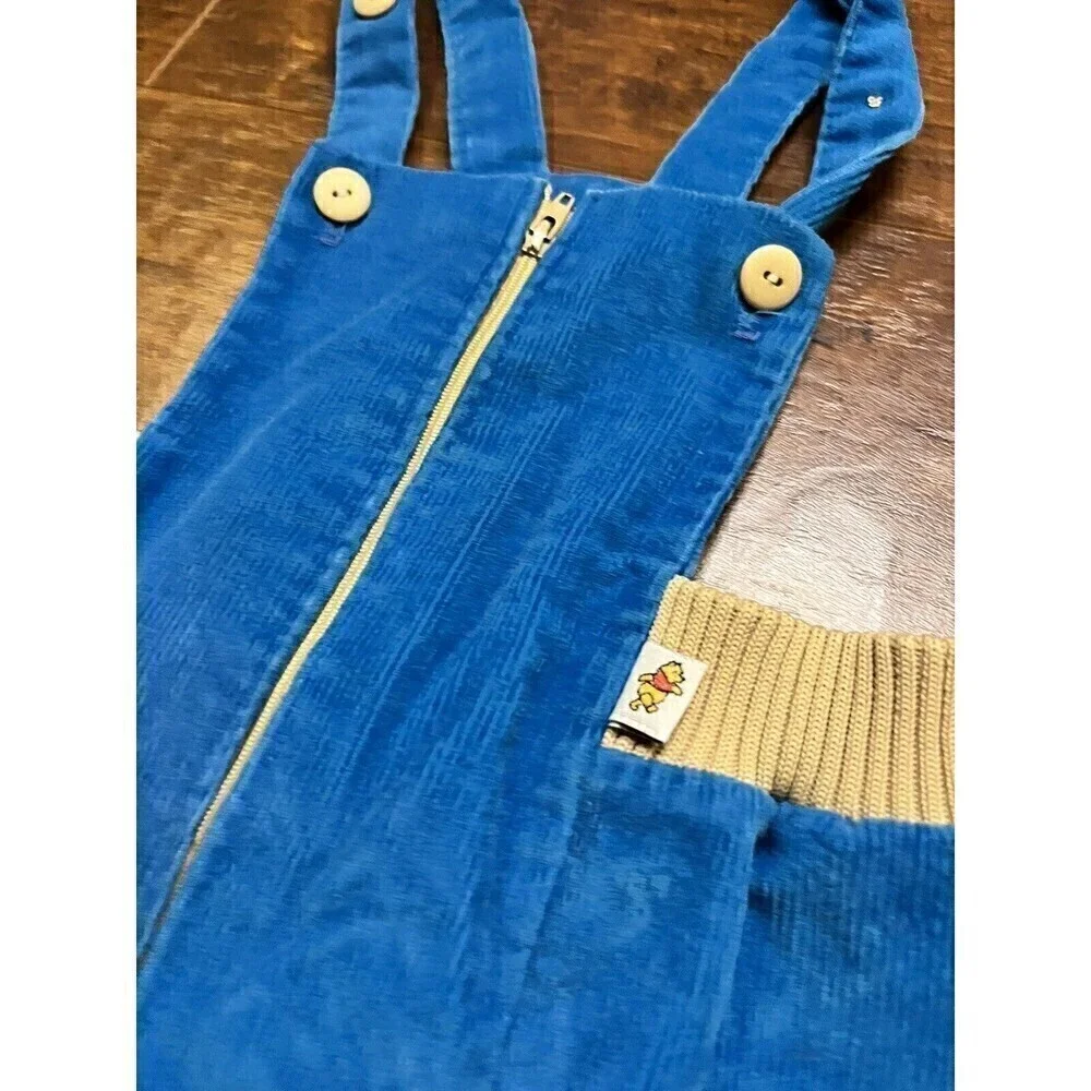 Winnie the Pooh Blue Corduroy Pant Overalls Sleeveless Zipper Front USA 26-31 LB